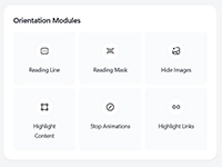 A digital accessibility menu titled Accessibility Adjustments, featuring icons and buttons to modify font size, line height, contrast, and layout.